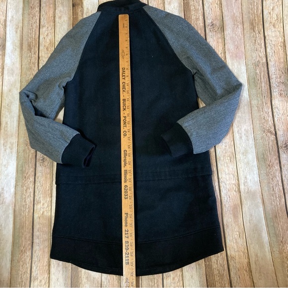 Express wool blend black coat without hood XS herringbone sleeves dry clean only - Picture 5 of 12